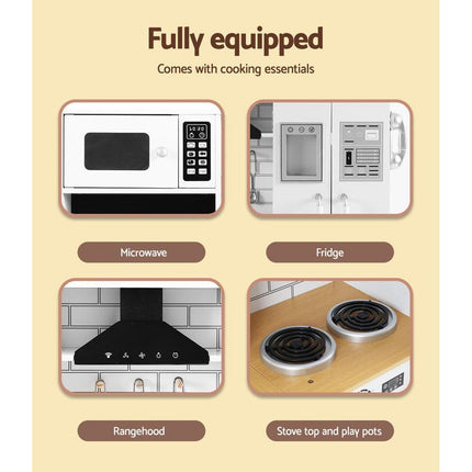 Keezi Kids Kitchen Play Set Wooden Pretend Toys Cooking Children Fridge White.