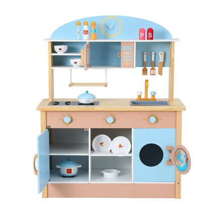 Keezi Kids Wooden Pretend Kitchen Play Sets Cooking Toys Pot Pan Bowls Oven Dishwasher 80CM Blue.