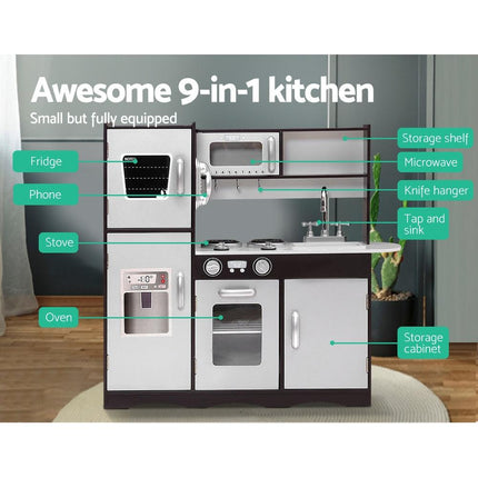 Keezi Kids Kitchen Play Set Wooden Pretend Toys Cooking Children Stove Fridge.