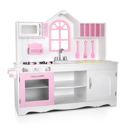 Keezi Kids Kitchen Play Set Wooden Pretend Toys Cooking Children Storage Cabinet.