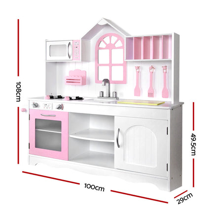Keezi Kids Kitchen Play Set Wooden Pretend Toys Cooking Children Storage Cabinet.