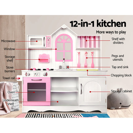 Keezi Kids Kitchen Play Set Wooden Pretend Toys Cooking Children Storage Cabinet.