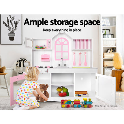 Keezi Kids Kitchen Play Set Wooden Pretend Toys Cooking Children Storage Cabinet.