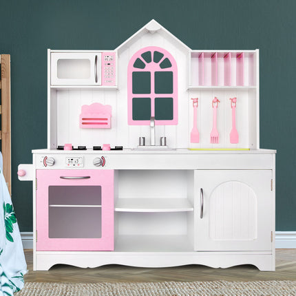 Keezi Kids Kitchen Play Set Wooden Pretend Toys Cooking Children Storage Cabinet.