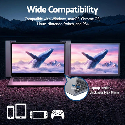 Devanti Portable Monitor Laptop Screen Extender Dual Display 1080P IPS USB C.