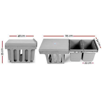 Cefito Pull Out Bin Kitchen Double Basket 2X15L Grey.