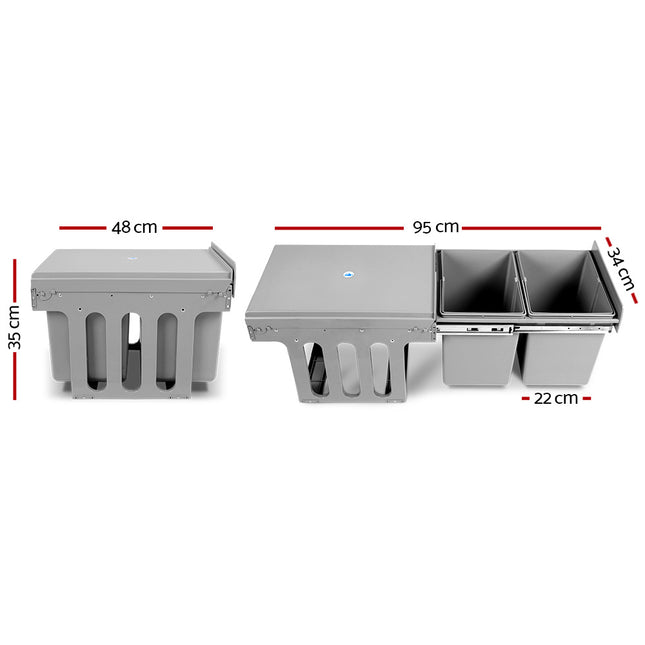 Cefito Pull Out Bin Kitchen Double Basket 2X15L Grey.