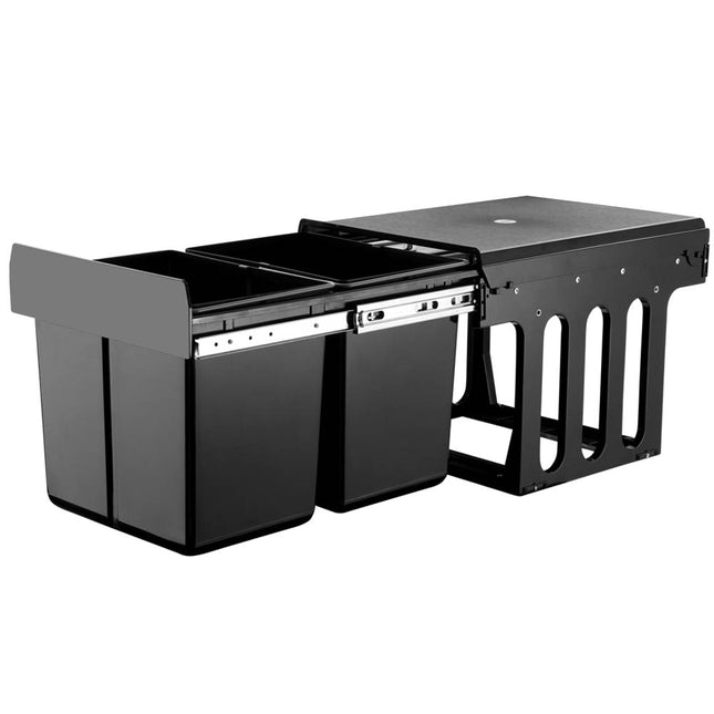 Cefito Pull Out Bin Kitchen Double Basket 2X15L Black.