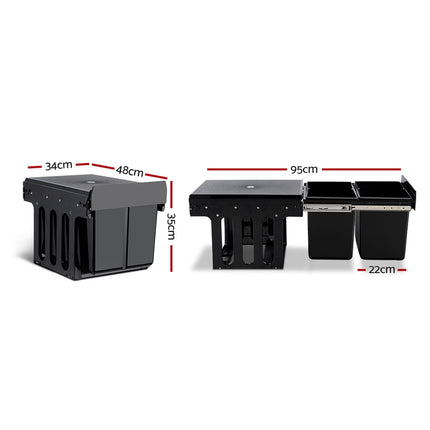 Cefito Pull Out Bin Kitchen Double Basket 2X15L Black.