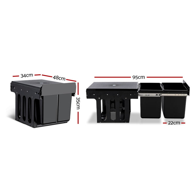 Cefito Pull Out Bin Kitchen Double Basket 2X15L Black.