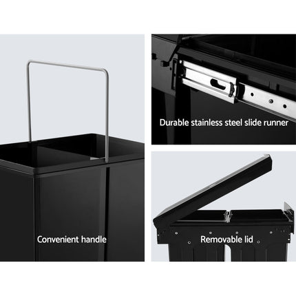 Cefito Pull Out Bin Kitchen Double Basket 2X15L Black.