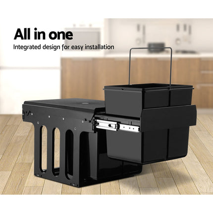 Cefito Pull Out Bin Kitchen Double Basket 2X15L Black.