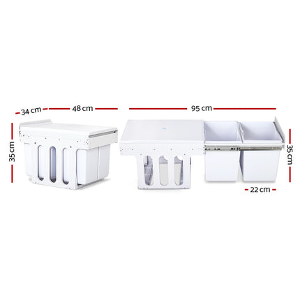 Cefito Pull Out Bin Kitchen Double Basket 2X15L White.