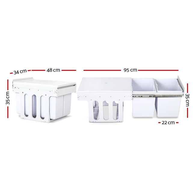 Cefito Pull Out Bin Kitchen Double Basket 2X15L White.