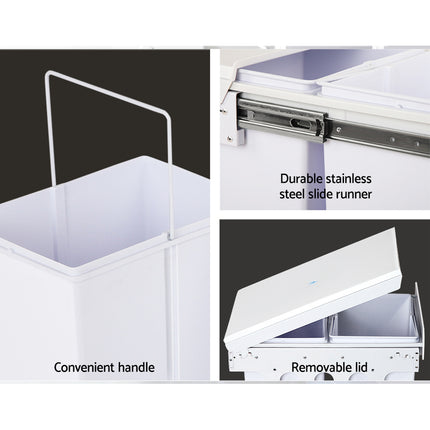 Cefito Pull Out Bin Kitchen Double Basket 2X15L White.