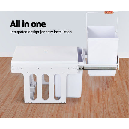 Cefito Pull Out Bin Kitchen Double Basket 2X15L White.