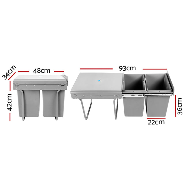 Cefito Pull Out Bin Kitchen Double Basket 2X20L Grey.