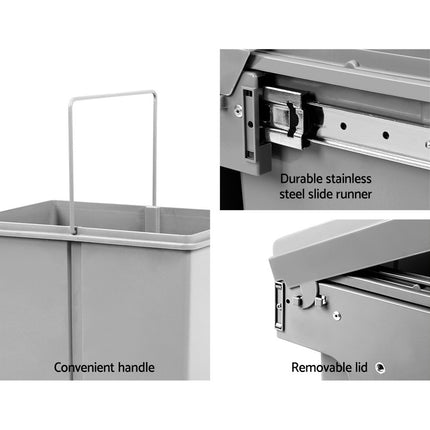 Cefito Pull Out Bin Kitchen Double Basket 2X20L Grey.
