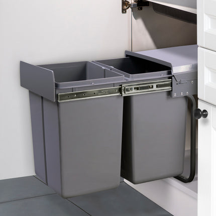 Cefito Pull Out Bin Kitchen Double Basket 2X20L Grey.