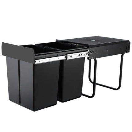Cefito Pull Out Bin Kitchen Double Basket 2X20L Black.