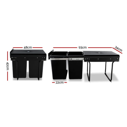 Cefito Pull Out Bin Kitchen Double Basket 2X20L Black.