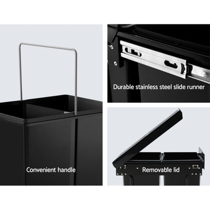 Cefito Pull Out Bin Kitchen Double Basket 2X20L Black.