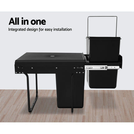 Cefito Pull Out Bin Kitchen Double Basket 2X20L Black.
