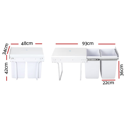 Cefito Pull Out Bin Kitchen Double Basket 2X20L White.