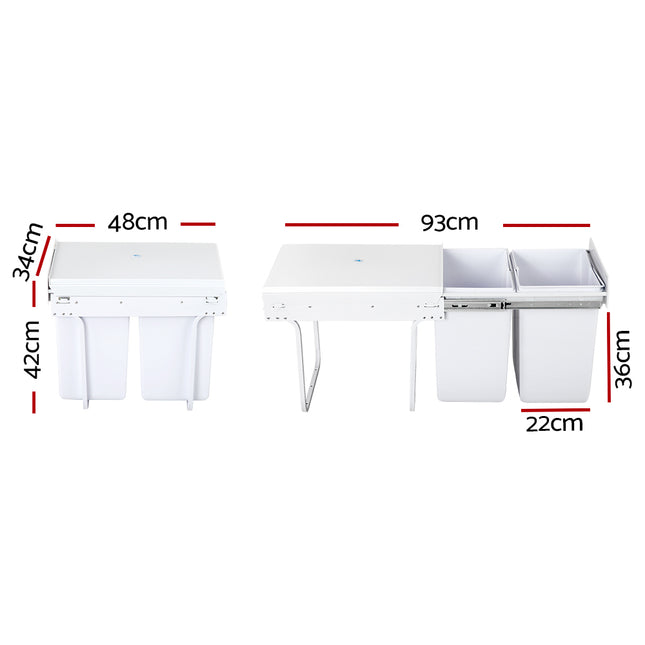 Cefito Pull Out Bin Kitchen Double Basket 2X20L White.