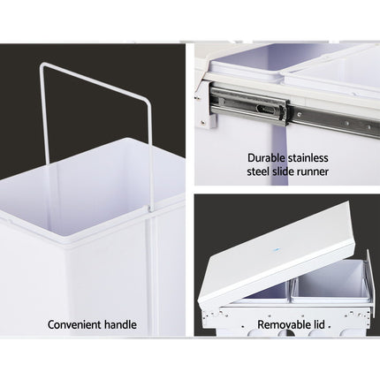 Cefito Pull Out Bin Kitchen Double Basket 2X20L White.