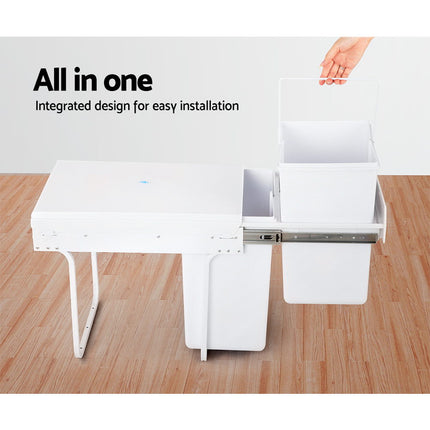 Cefito Pull Out Bin Kitchen Double Basket 2X20L White.