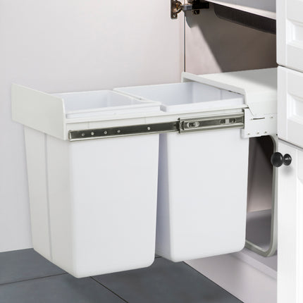 Cefito Pull Out Bin Kitchen Double Basket 2X20L White.