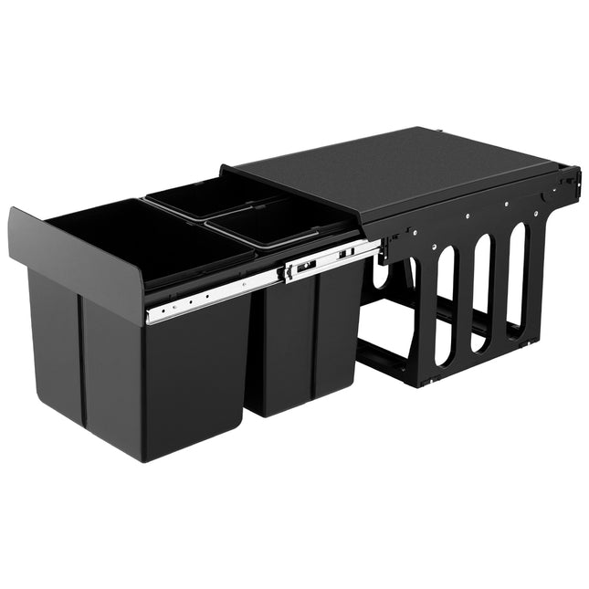 Cefito Pull Out Bin Kitchen Triple Slide Garbage Rubbish Bins Basket Blcak 31L.