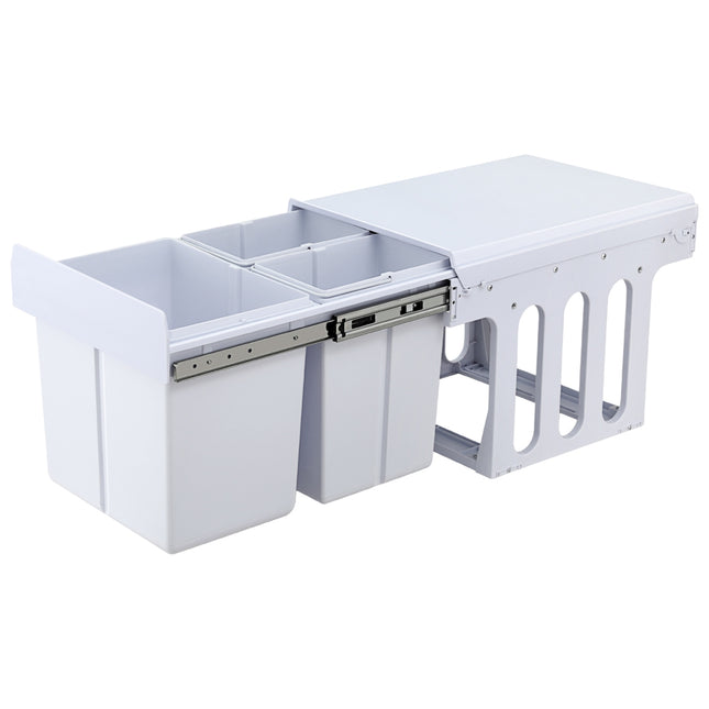 Cefito Pull Out Bin Kitchen Triple Slide Garbage Rubbish Bins Basket White 31L.