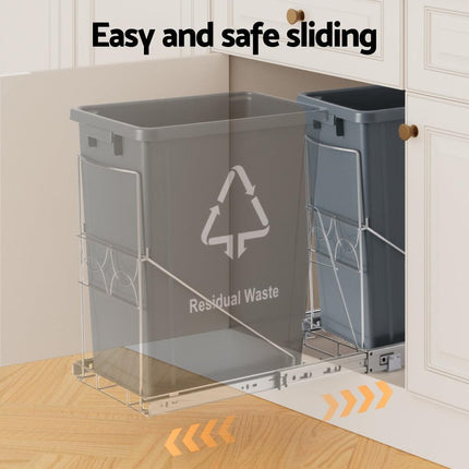 Cefito Pull Out Bin Kitchen Cabinet Slide Garbage Rubbish Bins Basket 40L Grey.
