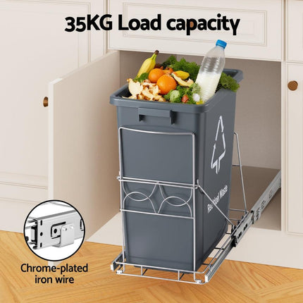 Cefito Pull Out Bin Kitchen Cabinet Slide Garbage Rubbish Bins Basket 40L Grey.