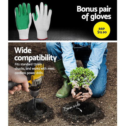 GIANTZ Power Garden Auger Small Earth Planter 75 X 300MM Black.