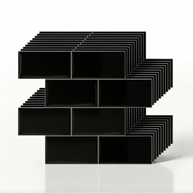 Artiss 3D Peel and Stick Wall Tiles Self Adhesive Subway Backsplash 10 Sheets, Black.