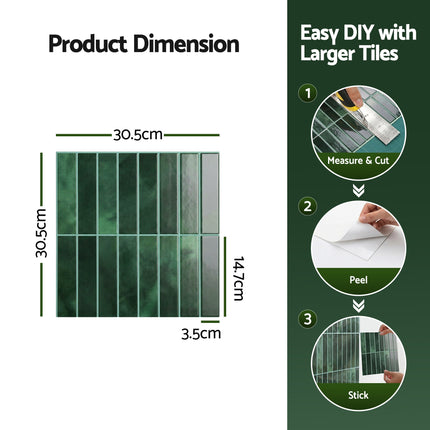 Artiss 3D Peel and Stick Wall Tiles Self Adhesive LinearGrid Backsplash 10 Sheets, Green.