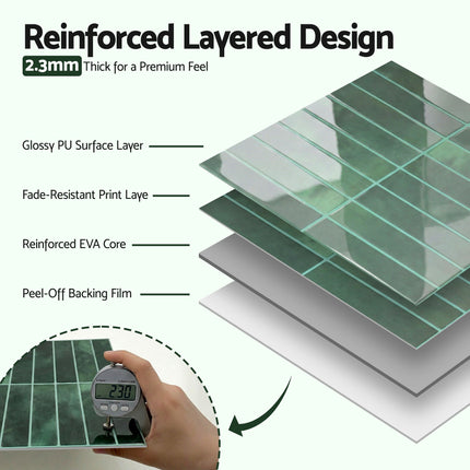 Artiss 3D Peel and Stick Wall Tiles Self Adhesive LinearGrid Backsplash 10 Sheets, Green.