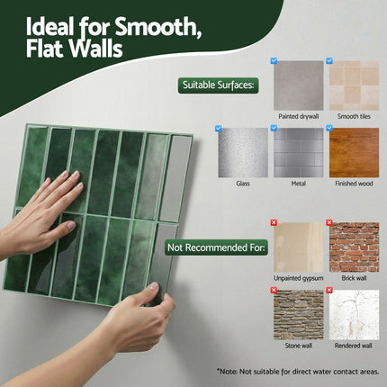 Artiss 3D Peel and Stick Wall Tiles Self Adhesive LinearGrid Backsplash 10 Sheets, Green.
