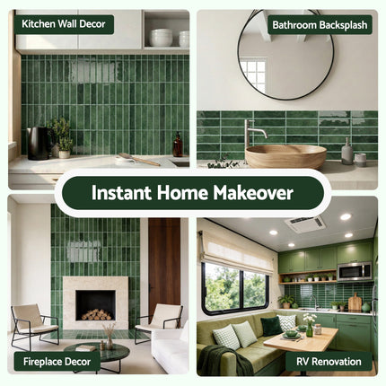 Artiss 3D Peel and Stick Wall Tiles Self Adhesive LinearGrid Backsplash 10 Sheets, Green.