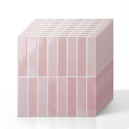 Artiss 3D Peel and Stick Wall Tiles Self Adhesive LinearGrid Backsplash 10 Sheets, Pink.