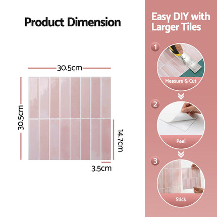 Artiss 3D Peel and Stick Wall Tiles Self Adhesive LinearGrid Backsplash 10 Sheets, Pink.