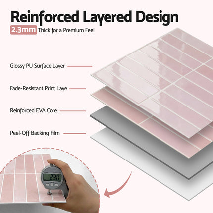 Artiss 3D Peel and Stick Wall Tiles Self Adhesive LinearGrid Backsplash 10 Sheets, Pink.