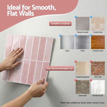 Artiss 3D Peel and Stick Wall Tiles Self Adhesive LinearGrid Backsplash 10 Sheets, Pink.