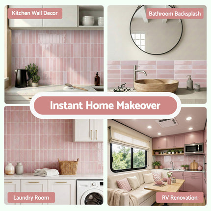 Artiss 3D Peel and Stick Wall Tiles Self Adhesive LinearGrid Backsplash 10 Sheets, Pink.