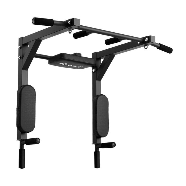 Everfit Pull Up Bar Dip Station Multi Gym 150kg Home Power Station Black Red.