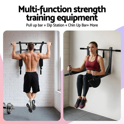 Everfit Pull Up Bar Dip Station Multi Gym 150kg Home Power Station Black Red.