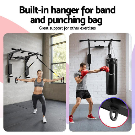 Everfit Pull Up Bar Dip Station Multi Gym 150kg Home Power Station Black Red.